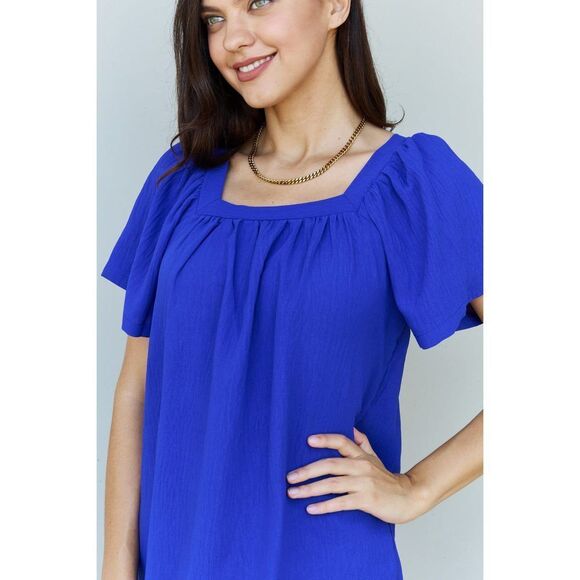Ninexis Keep Me Close Square Neck Short Sleeve Blouse In Royal - Picture 4 of 4